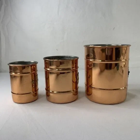 Copper & Brass Measuring Cups Set European Portugal Made 1/4 1/2 & 1 Liter Litre